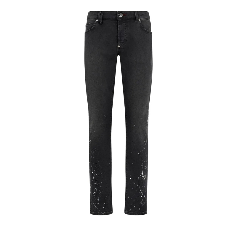 Philipp Plein Jeans mit geradem Bein Super Straight Cut Jeans Paint schwarz(Image 4)