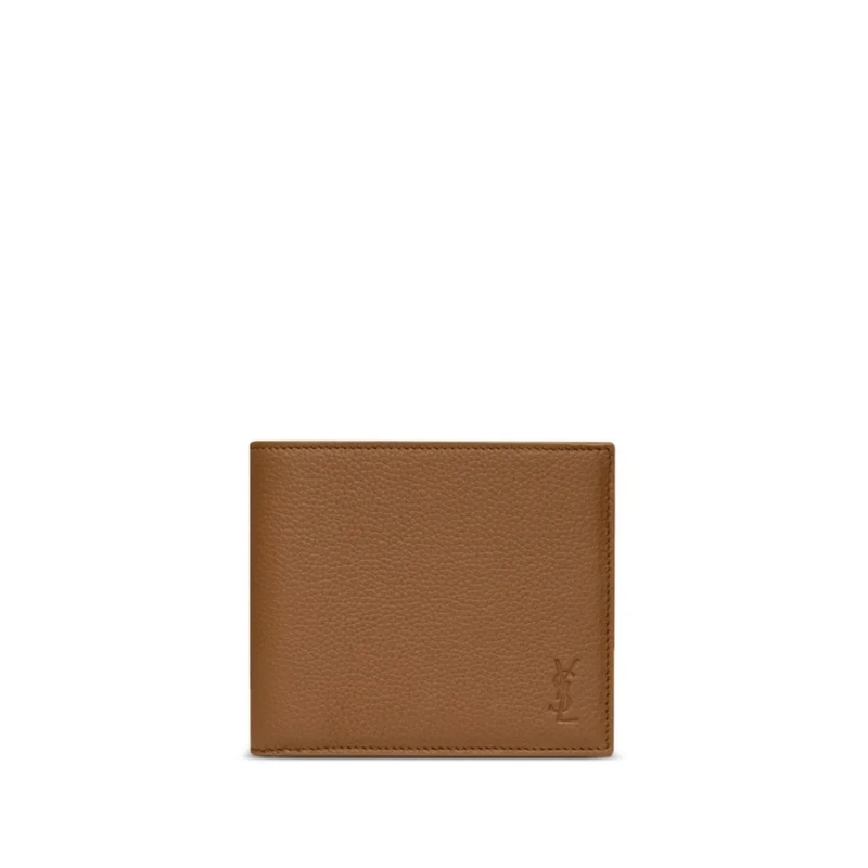 Saint Laurent Portemonnee Beige Calf Leather Wallet And Card Holder Brown
