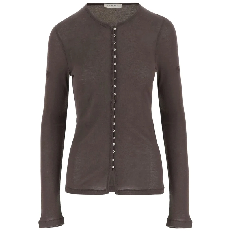 By Malene Birger Top met lange mouwen Brown Cardigan With Round Neck Grey