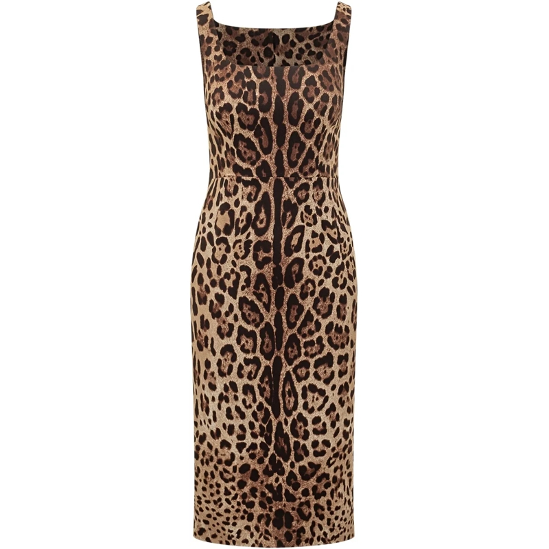 Dolce&Gabbana Maxikleid Abito Midi Animalier Senza Maniche beige