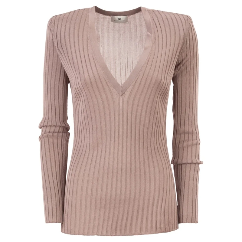 Elisabetta Franchi Top met lange mouwen Viscose Knit Top With Embellished Shoulders Pink