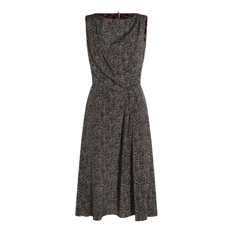 Dolce&Gabbana Midi-jurk Herringbone Midi Dress With Draped Waist Detail Grey