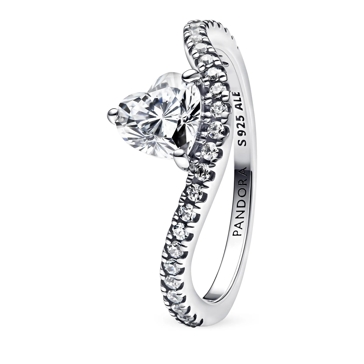 Pandora Wave heart sterling silver ring with clear cubic z