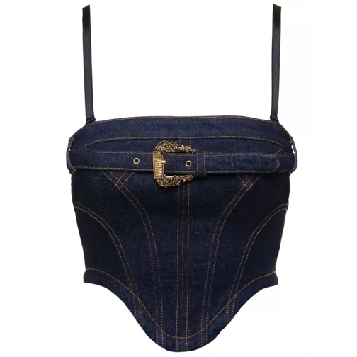 Versace Jeans Couture Corset Top With Gold-Tone Buckled Strap Detail In  Black 