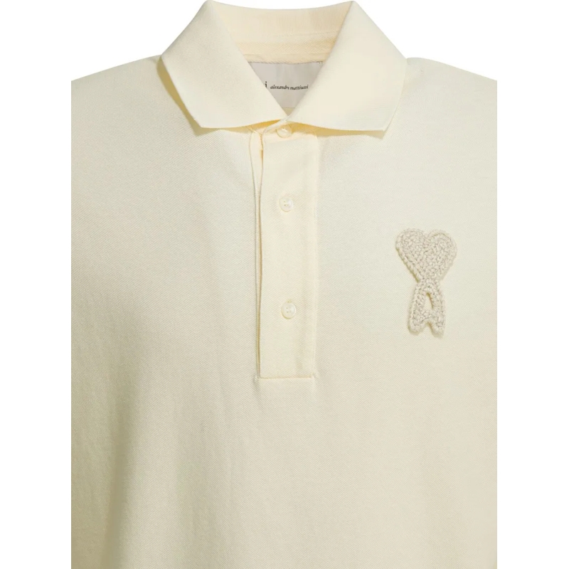 AMI Paris Polohemd Minimalist Short-Sleeve Polo Shirt With Heart Embl Neutrals(Image 5)