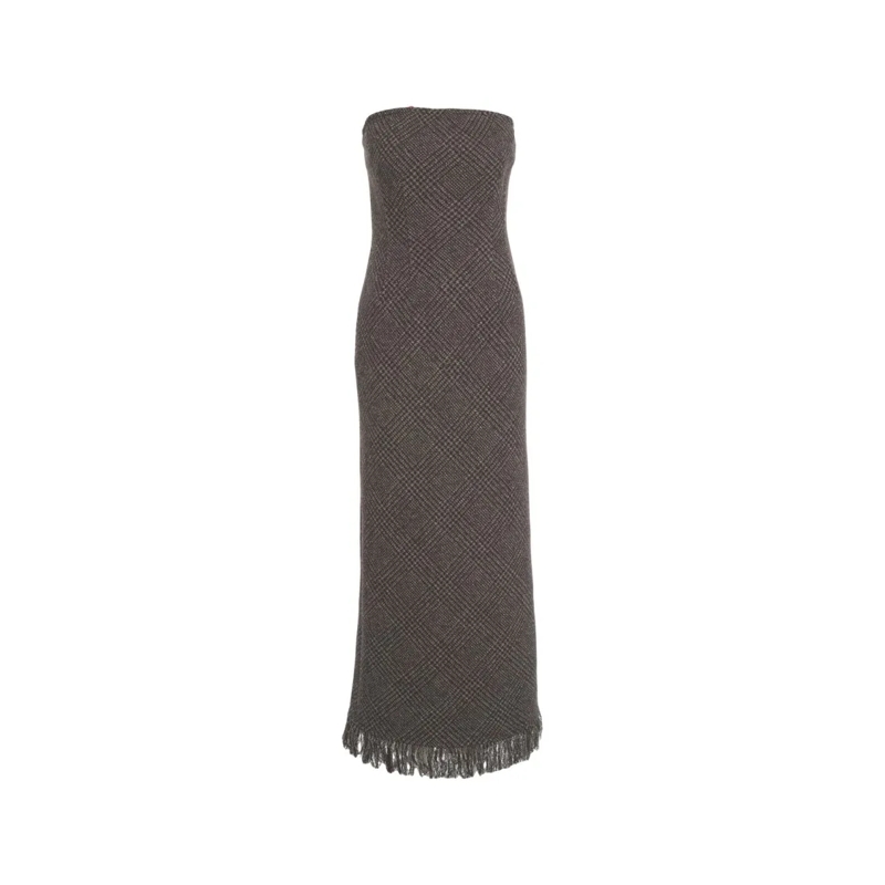 HERSKIND  Strapless Maxi Dress With Textured Fabric Grey