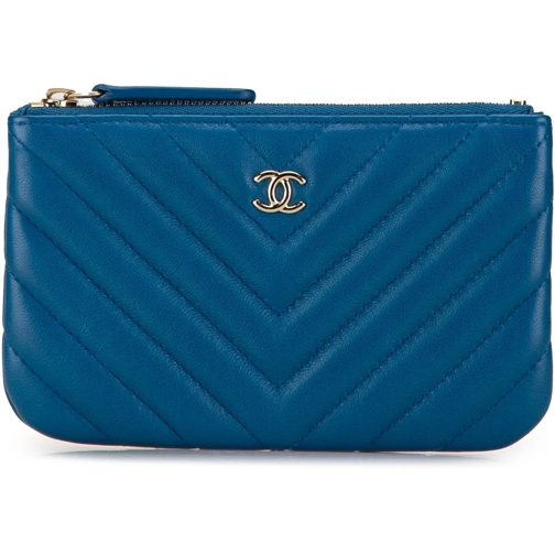 Chanel Kosmetiktasche Chevron Lambskin O Case Pouch blau