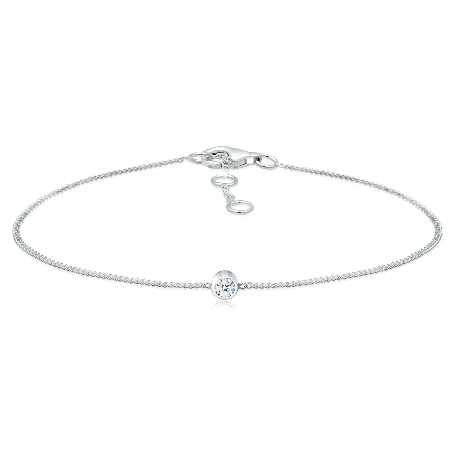 Elli Armbänder - Armband Solitär Panzerkette Diamant (0.06 ct.) 925 - Gr. 16 CM - in Silber - für Damen