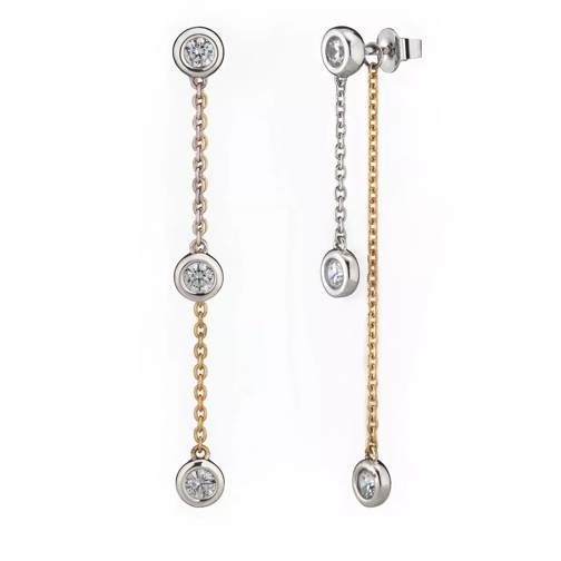 Little Luxuries by VILMAS Fashion Classics Earrings With Pendant+Stones Yellow Gold And Rhodium Plated Oorsteker