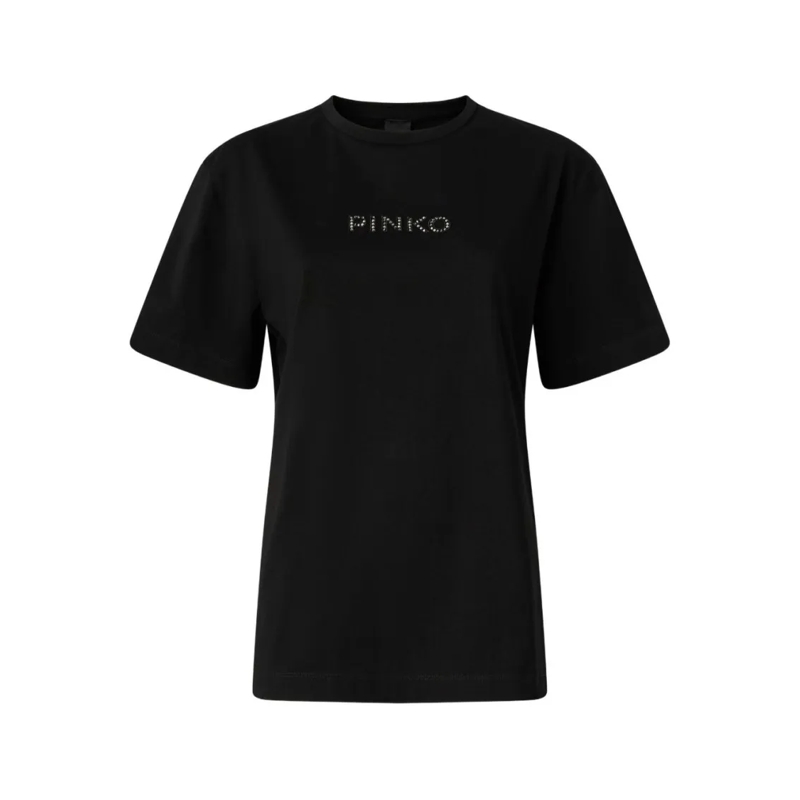 Pinko T-shirt Rhinestone-Embellished Black T-Shirt With Bold Typ Black