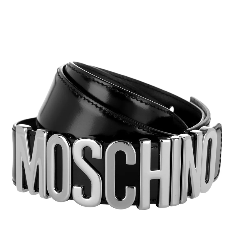 Moschino Ledergürtel Calf Leather Logo Belt Black/Silver