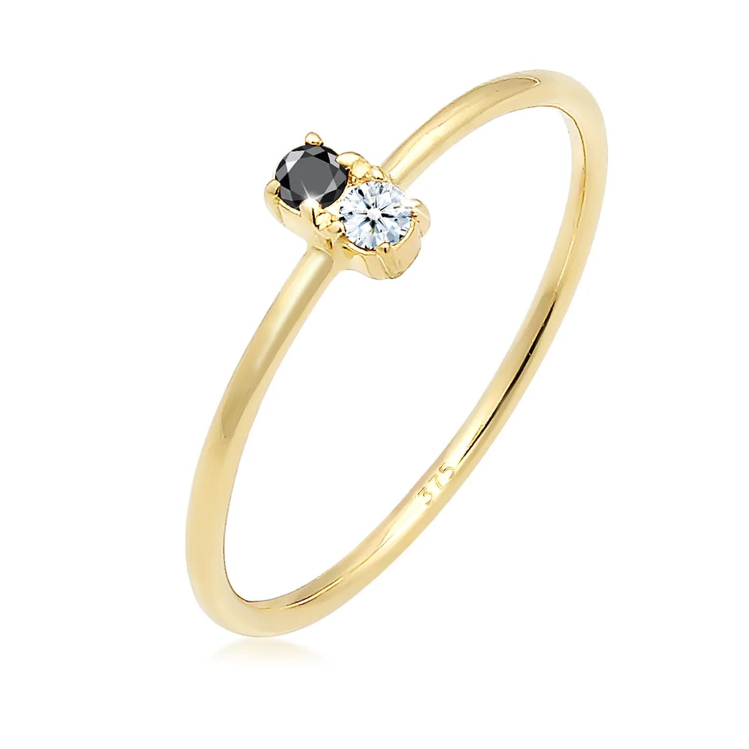 Elli Ringe - Ring Bi-Color Schwarzer Diamant (0.06 ct.) 375 Gel - Gr. 52 MM - in Gold - für Damen