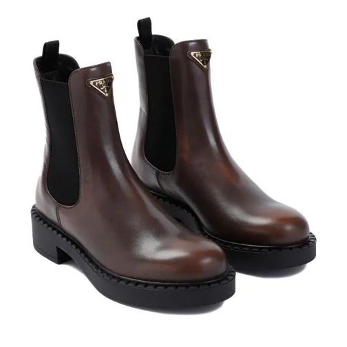 Prada Calf Leather Boots Brown Stiefelette