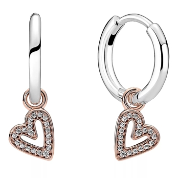 Pandora Funkelnde Freihand Herz Ohrringe Sterling silver and 14k rose gold plated Hoop