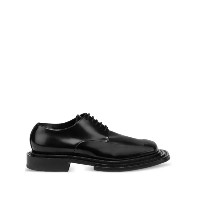 Moschino Balletschoenen Lace-Up Black Calf Leather Flat Shoes Black