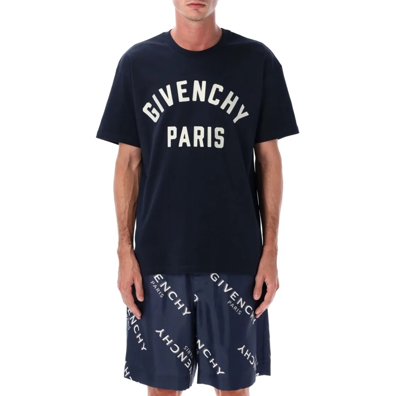 Givenchy T-shirt Navy Cotton T-Shirt With Paris Logo Black