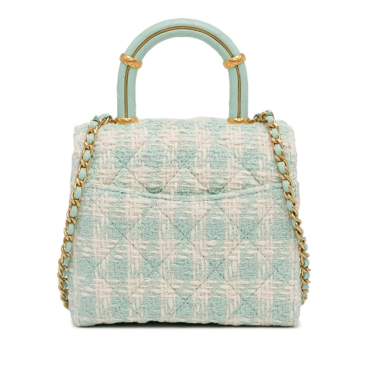 Chanel Hobo bags 2021-2023 Quilted Tweed Crush Top Handle Bag in blauw