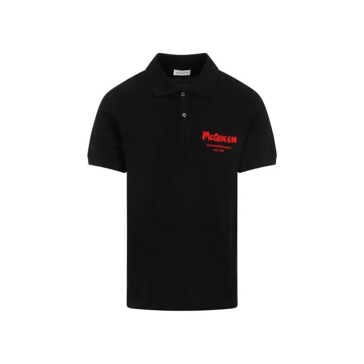 Alexander McQueen - Graffiti Black Cotton Polo - Größe M - schwarz