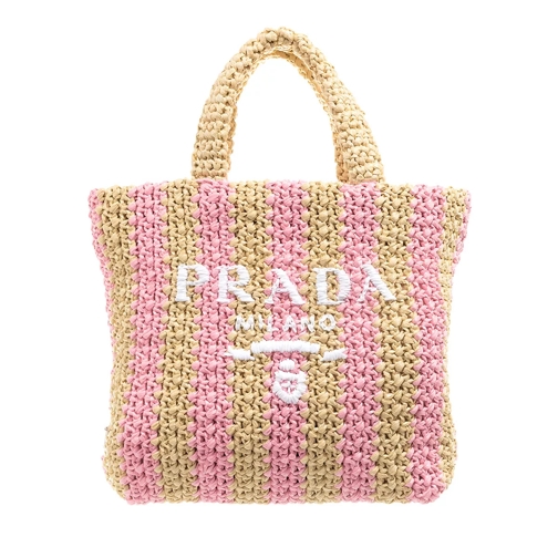 Prada Small Raffia Shopping Bag Natural Rose Rymlig shoppingväska