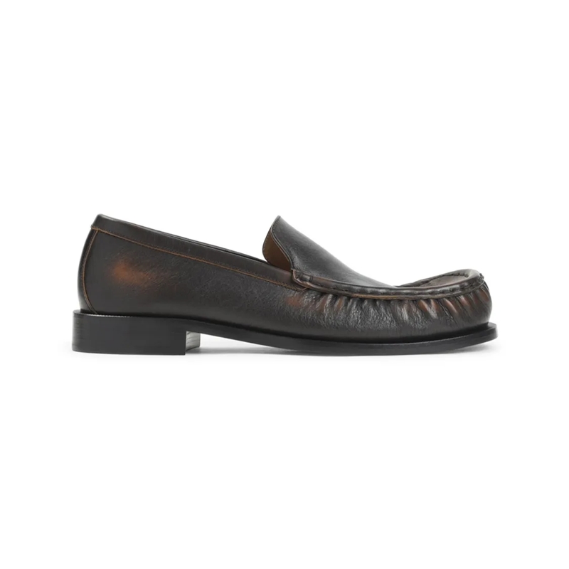 Dries Van Noten Mocassin Brown Calf Leather Loafers With Rounded Moc Toe De Black