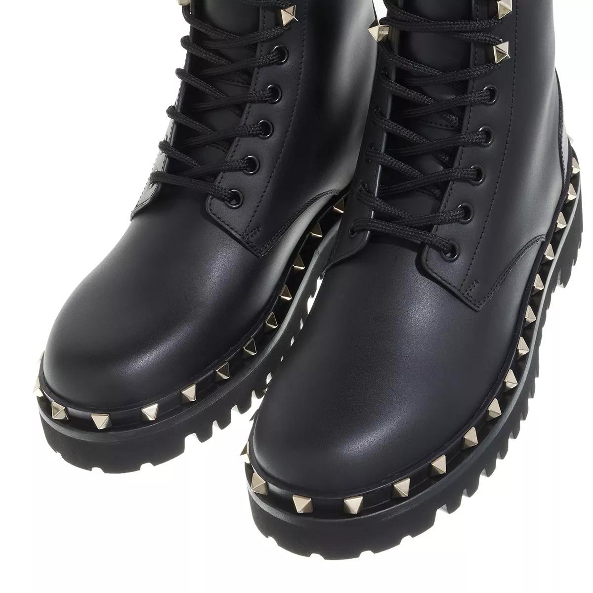 Valentino Garavani Combat Boot Rockstud Black Ankle Boot