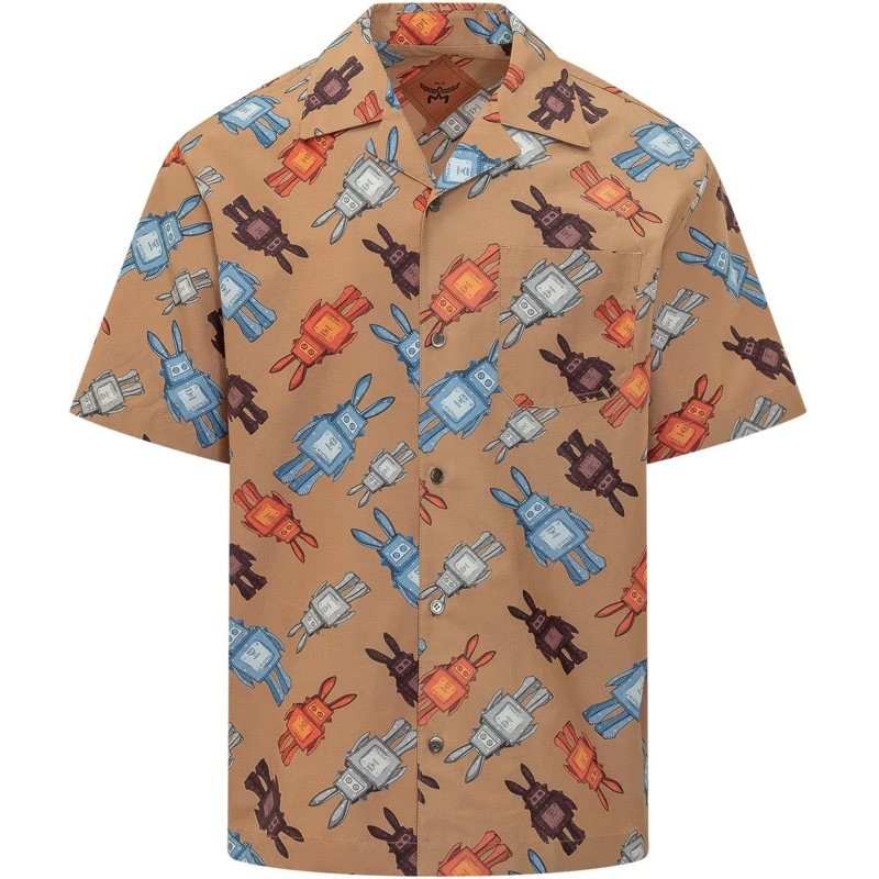 MCM Haut décontracté Camicia a Maniche Corte con Colletto beige