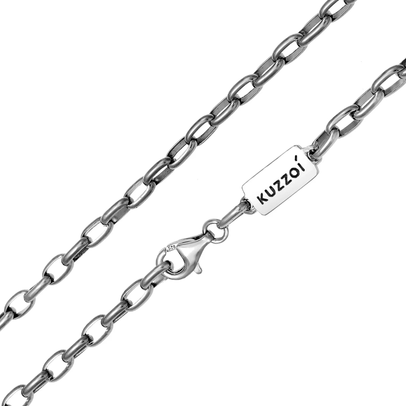 Kuzzoi Mittellange Halskette Halskette Herren Rundanker Oval Basic 925 Silber schwarz(Image 4)