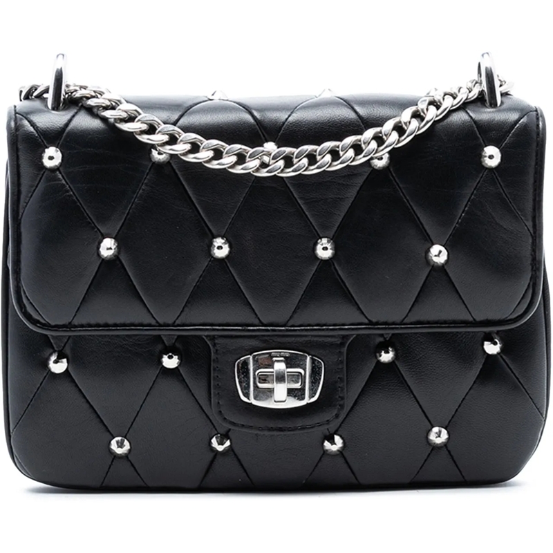 Miu Miu Schultertasche Studded Matelasse Leather Crossbody schwarz