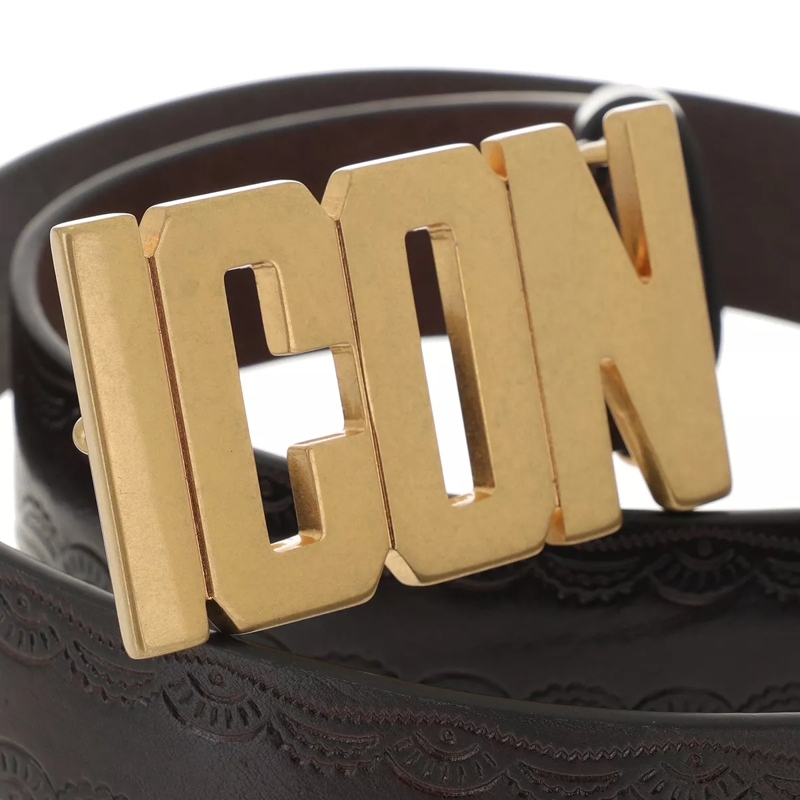 Dsquared2 Ledergürtel Be ICON Belt Border Pattern Black+Old Gold(Image 4)