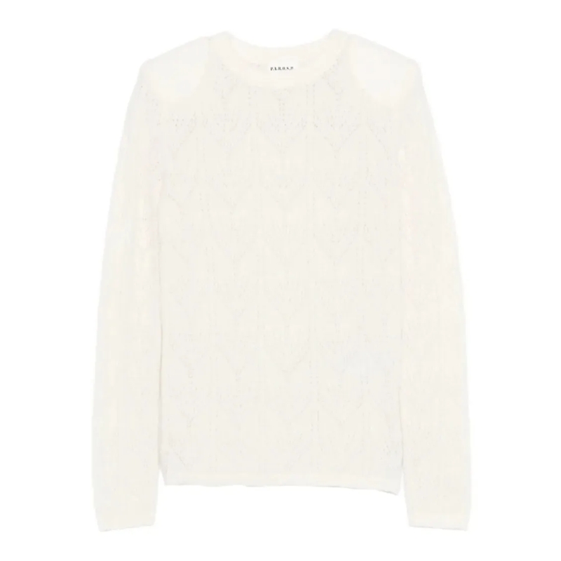 P.A.R.O.S.H. Pull Delicate Knit Sweater With Leaf-Like Openwork Patt White