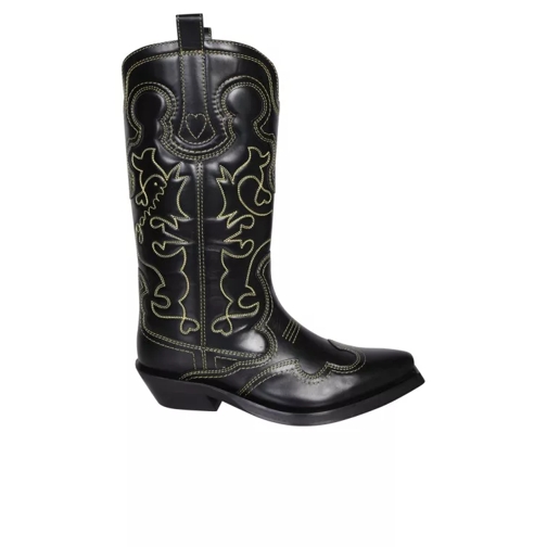 GANNI Mid Shaft Embroidered Western Boot Black Bottes à tige large