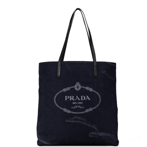 Prada Sac à provisions 2010-2024 Denim Mistolino Vitello Logo Tote blau
