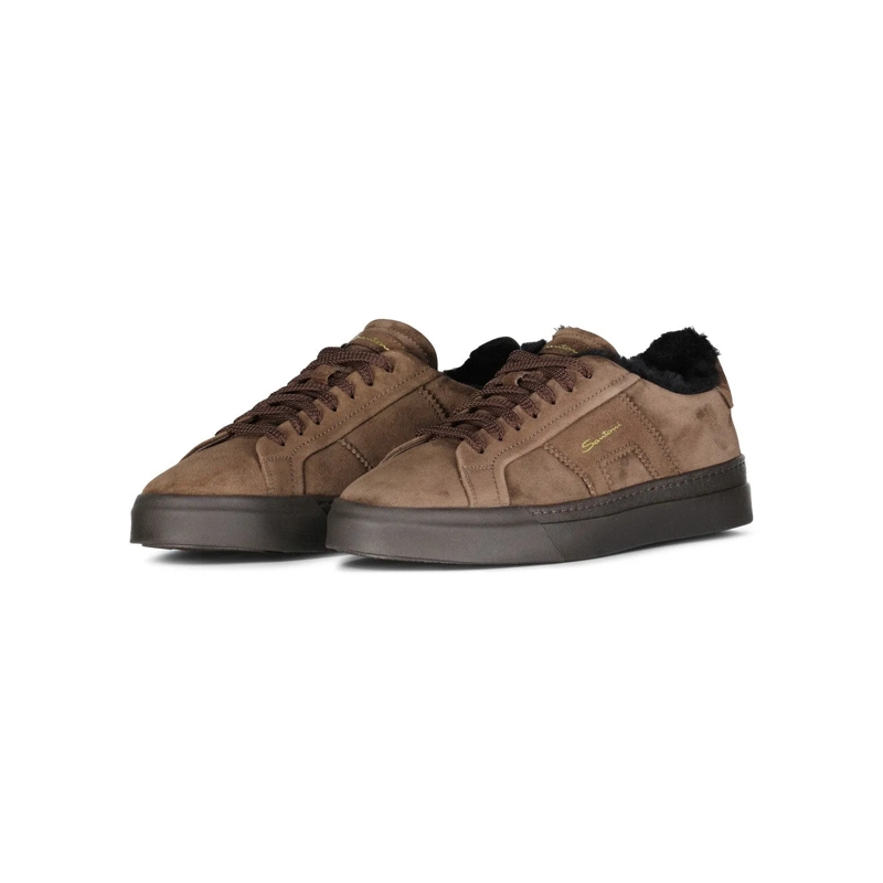 Santoni Chaussures à lacets Sneaker aus Veloursleder braun