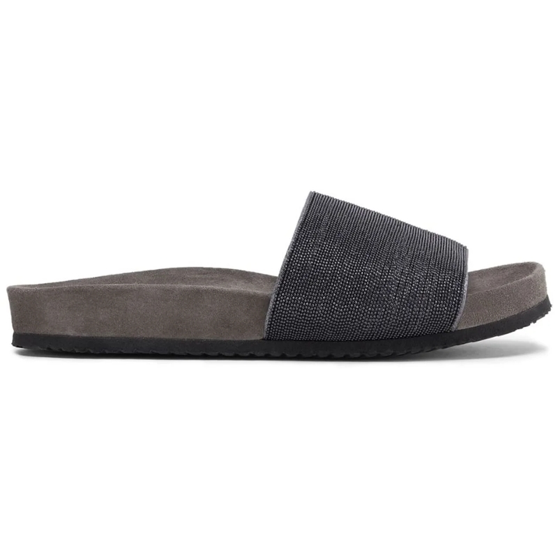 Brunello Cucinelli Sandalen Grey Suede Slide Sandals With Monile Detail Grey