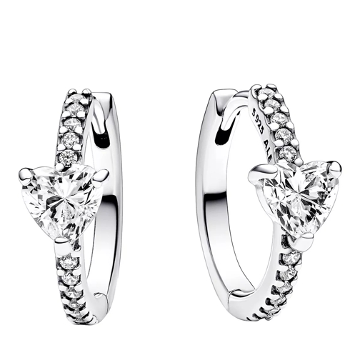 Pandora Heart sterling silver hoop earrings with clear cub Clear Ring