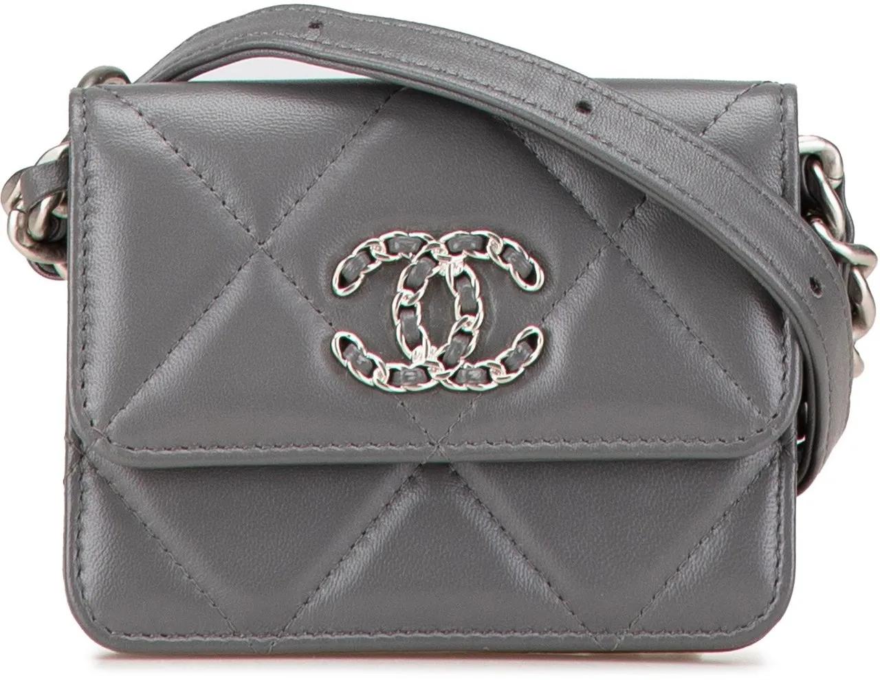 Chanel Hobo Bags - Lambskin 19 Flap Coin Purse With Chain - Gr. unisize - in Grau - für Damen