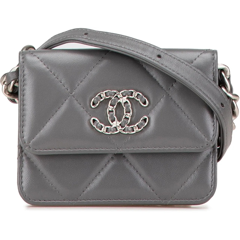 Chanel Minitasche Lambskin 19 Flap Coin Purse With Chain grau