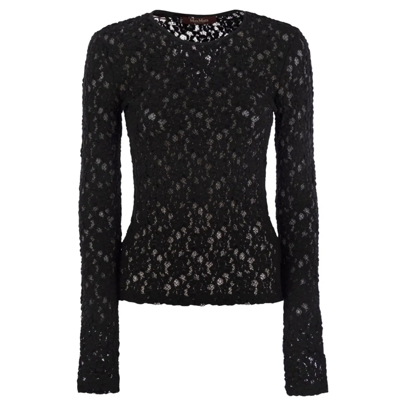 Max Mara Haut à manches longues Gennaio - Tight-Fitting Cloqué Lace Jersey Black