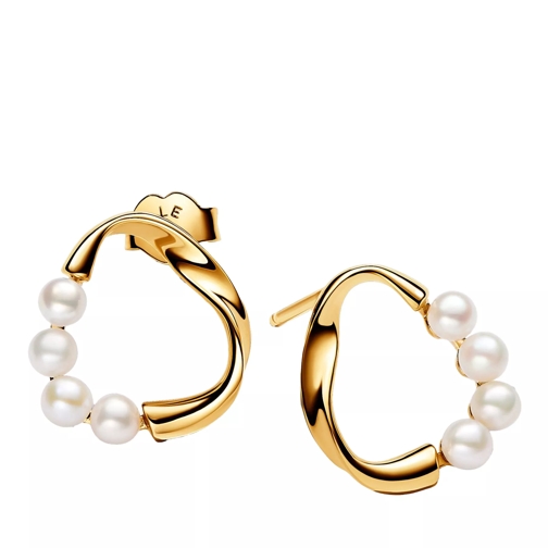 Pandora 14k Gold-plated stud earrings with treated freshwa White Oorsteker