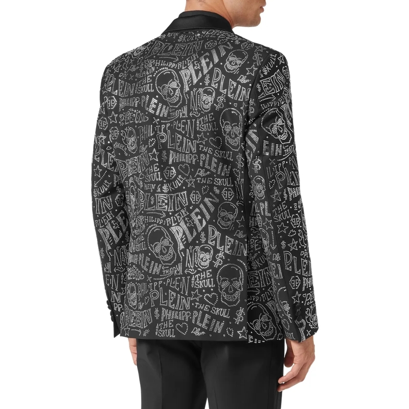 Philipp Plein Blazer Einknopf-Blazer Slim Fit Skull And Plein Mit Schmu schwarz(Image 2)
