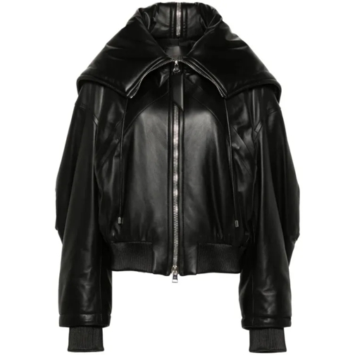 The Attico Black Padded Leather Bomber Jacket Black 