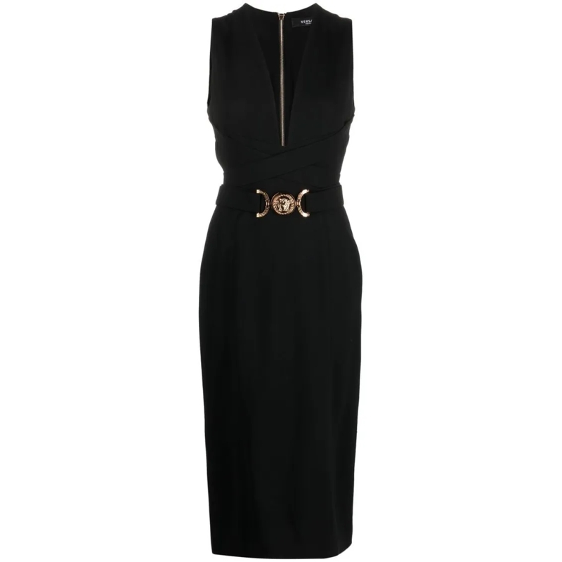 Versace Robe midi Medusa Head Pencil Dress With Crossover Straps Black