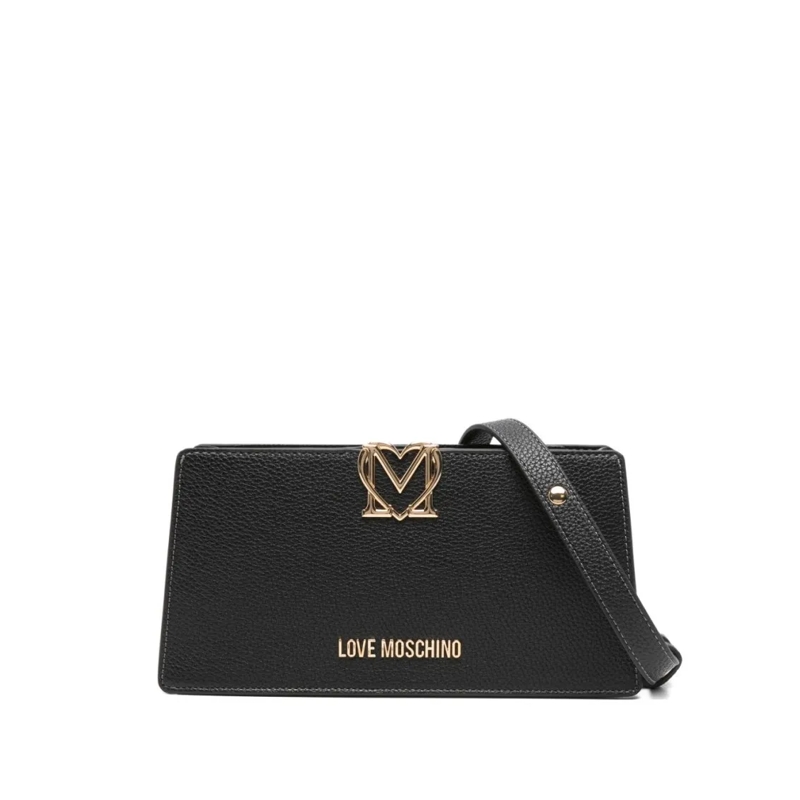 Love Moschino Schultertasche Textured Shoulder Bag With Gold Emblem Detail Black