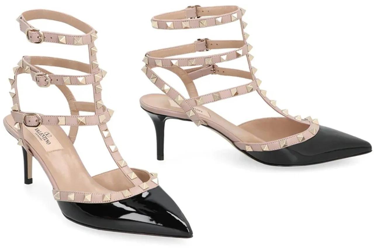 Valentino Garavani Rockstud Ankle Strap T.65 Nero Poudre | Pumps