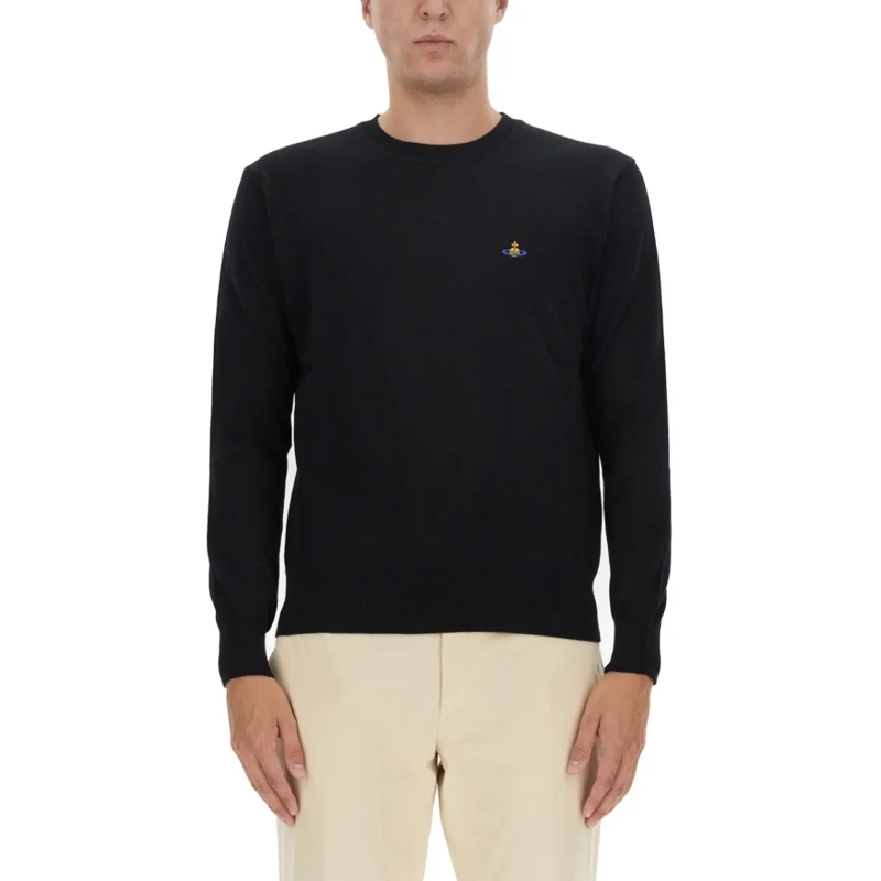 Vivienne Westwood Pull Soft Blend Jersey With Subtle Logo Detail Black