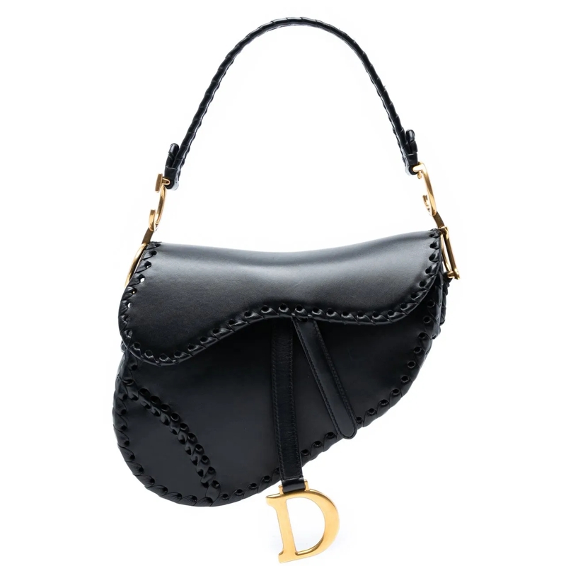 Christian Dior Schultertasche Smooth Calfskin Braided Saddle Bag schwarz