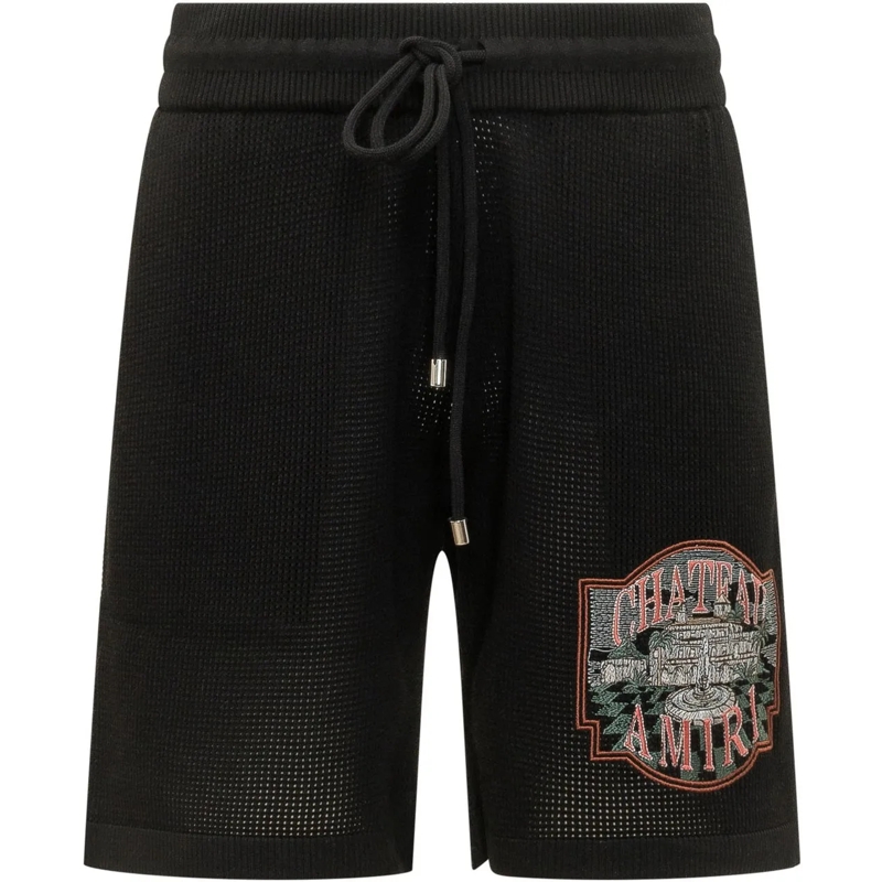 Amiri Shorts Shorts Chateau Crochet con Coulisse e Ricamo Front schwarz