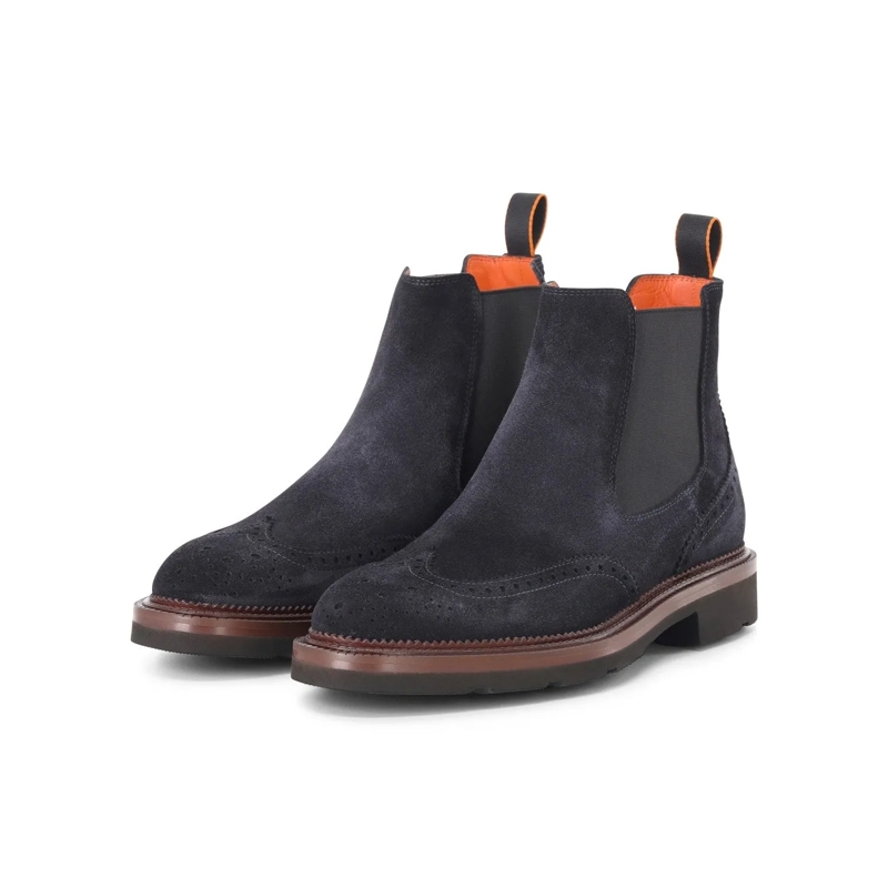 Santoni Stiefel Chelsea Boots aus Veloursleder Dunkelblau