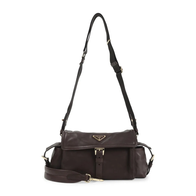 Prada Sac à bandoulière Lamb Leather Handbag With Flap Closure Brown