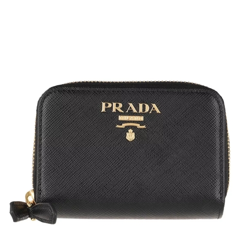 Prada Two Zip Around Wallet Leather Black/Gold Portemonnaie mit Zip-Around-Reißverschluss